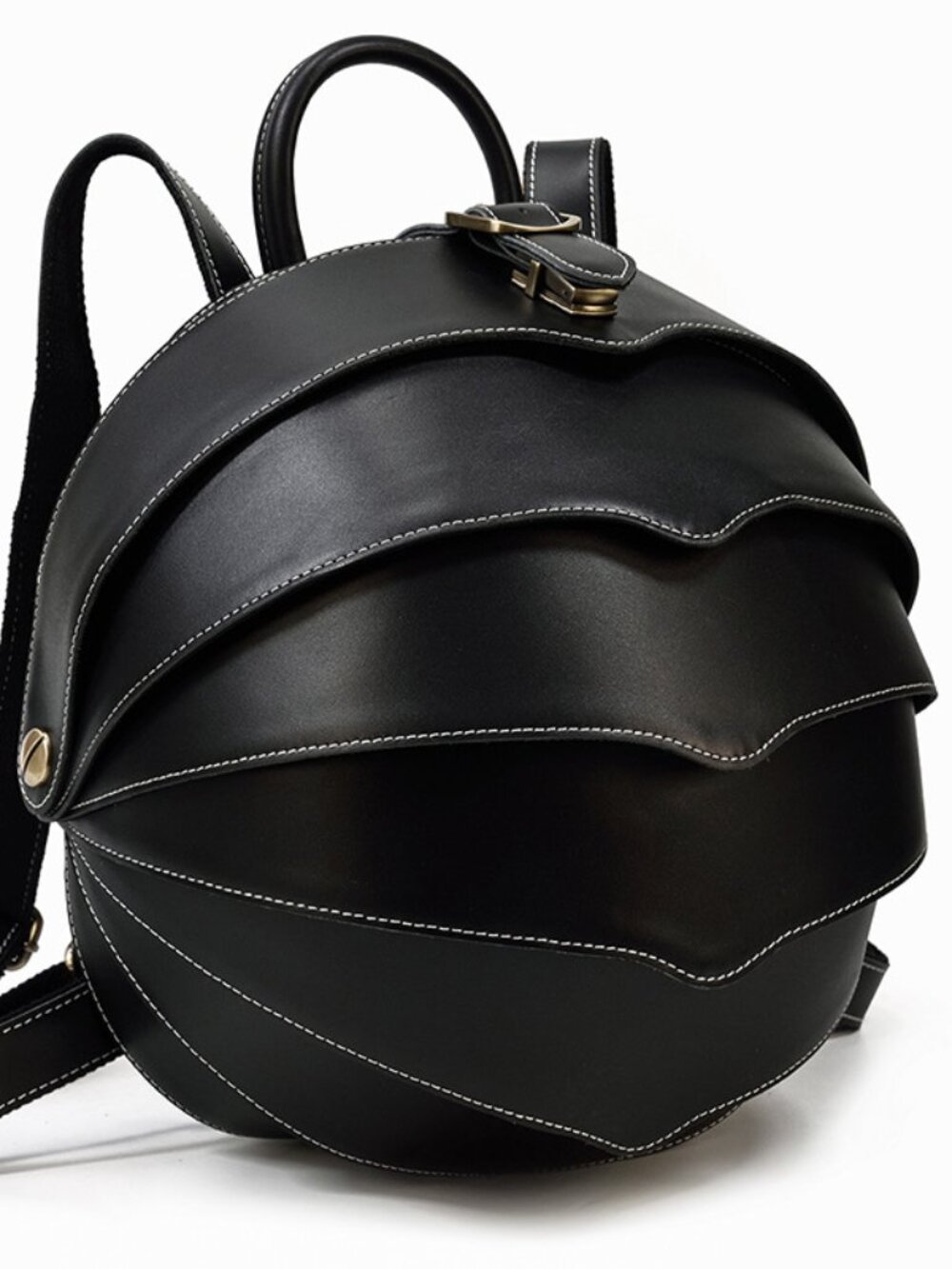 Original Designer Full Grain Leather Unique Beetle Shaped Black Backpack Artisan